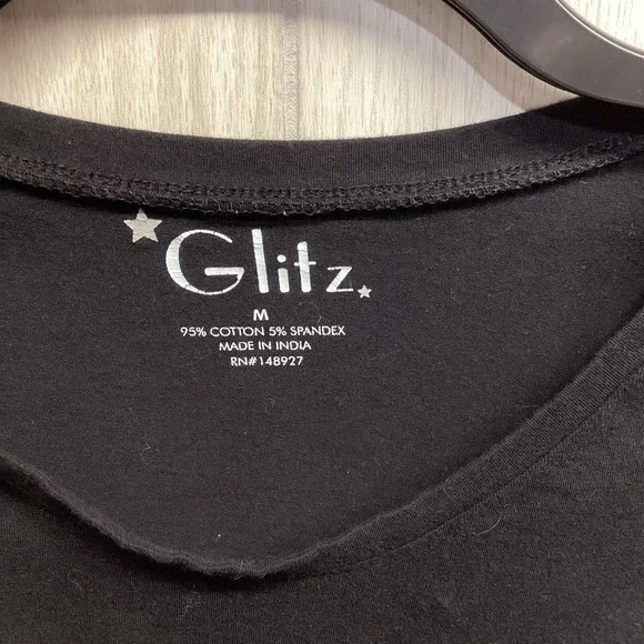 GLITZ Women's (Size M) Round Neck Short Sleeve Black T-Shirt Stretch‎ - Picture 2 of 3
